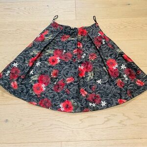 Floral A-Line Skirt - Red and Black